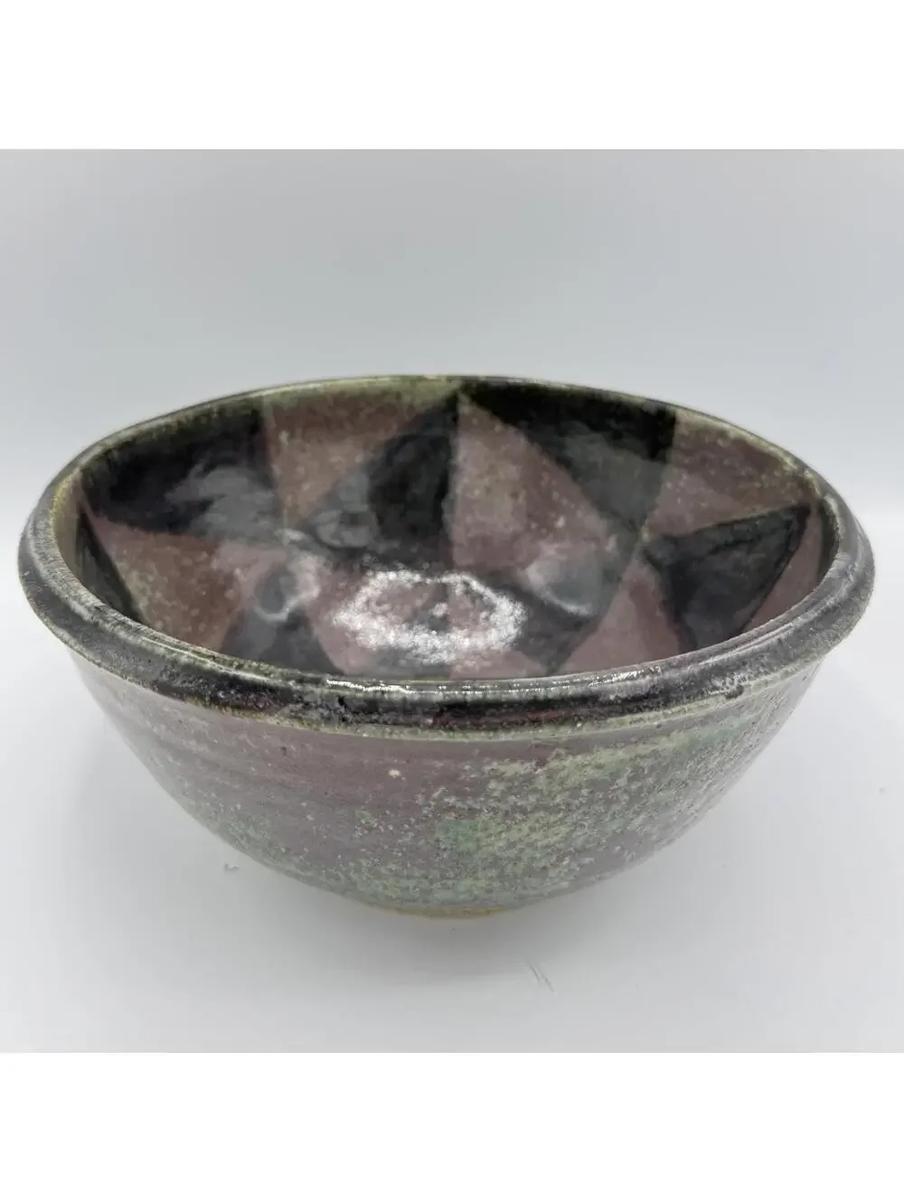 Handcrafted Ceramic Bowl Geometric Glaze Artisan Stoneware 9x4